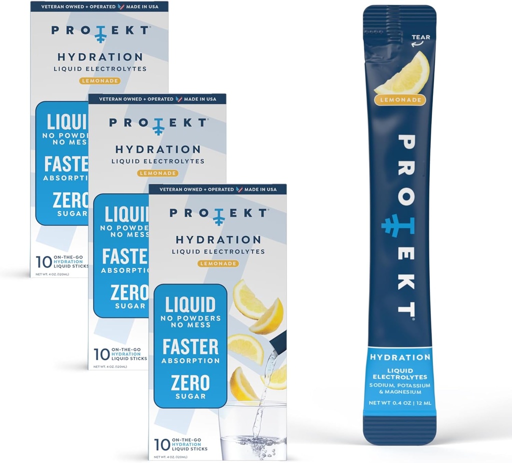 PROTEKT Electrolyte Packets for Recovery & Hydration | Organik & Sugar-Free Electrolytes Drinks | Works Faster Than Toz Drink | On-Go Liquidtion Drink | Lemonade, 30 Pack