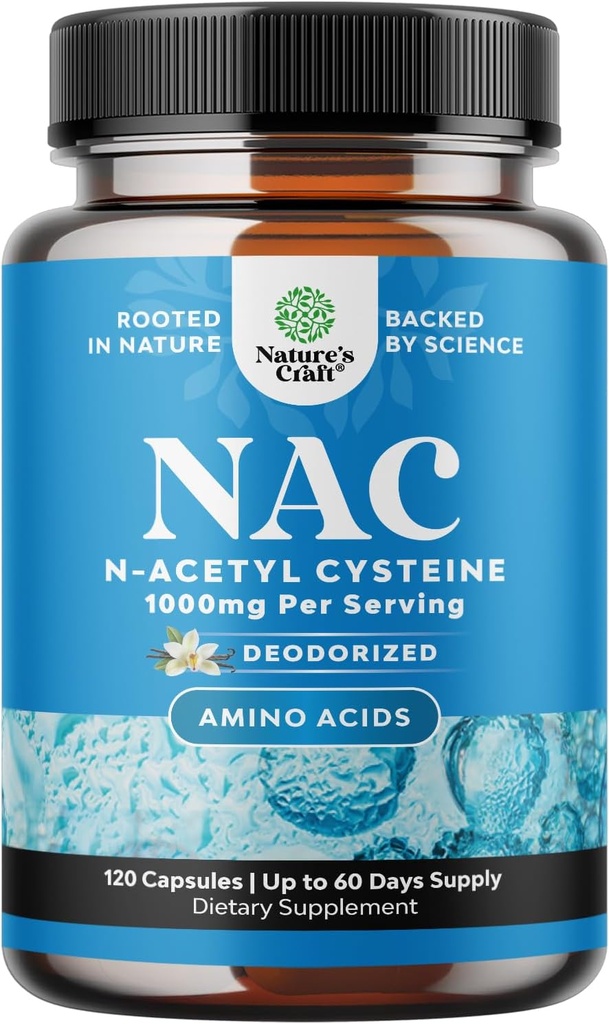 NAC Supplement N-Acetyl Cysteine 1000 mg - Vegan High Abxia Non-Smelly NAC 1000 mg Capsules Glutathione Precursor for Liver Cleanse Detox & Repair Plus Lung Health and Immunity Support (2 Ay)