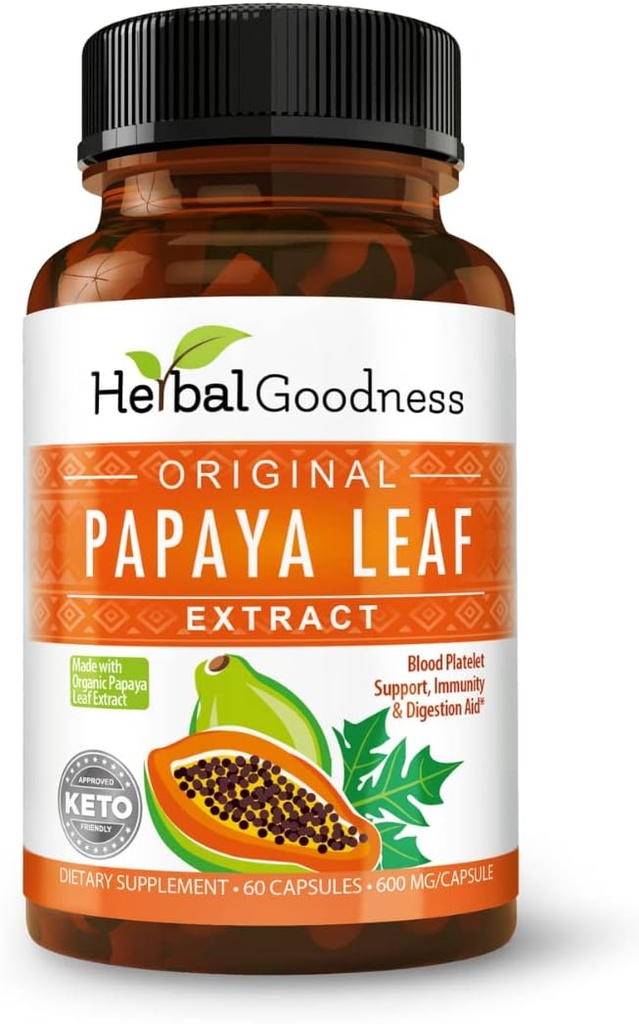 Papaya Leaf Extract Κάψουλες 10X Αντοχή - 60/600mg Κάψουλες Veg - Αιμοπετάλια, Μυελό των οστών και Σπλην Υποστήριξη, Ανοσοποιητικό κόκκαλο & Super Digestive Υγεία - Φυτική Καλοσύνη (Pack of 6)