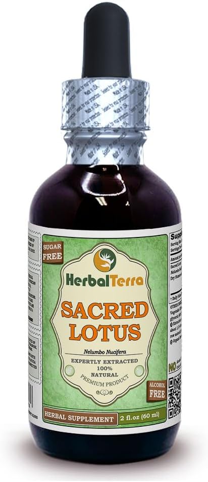 Lotus (Nelumbo nucifera) Glycerite, kuru Stamens Alkol-Free Liquid Extract (Brand Name: HerbalTerra, Proudly Made in USA) 2 fl.oz (60 ml)