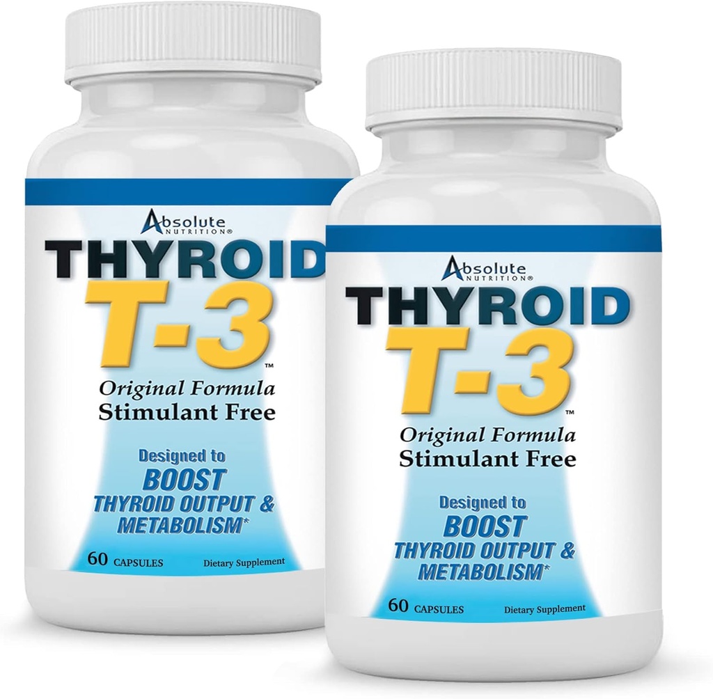 Mutlak Beslenme Tiroid T3 Kadın ve Erkekler için Radikal Metabolik Destek, Enerji ve Odak, Sağlıklı Tiroid Fonksiyonu, Doğal Formula, Non-GMO, No Caffeine, 2 Pack 60 Hizmet, 120 Capsules