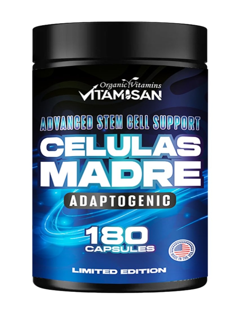 VITAMISAN Celulas Madres 180 Capsules - Stem Hücre Blue Green Algae - GMO -Gluten Free AFA -Celula Madre Supplement - Lion's Mane Beta Glucan Supports Health Aging & Supports Immune Spirulina.