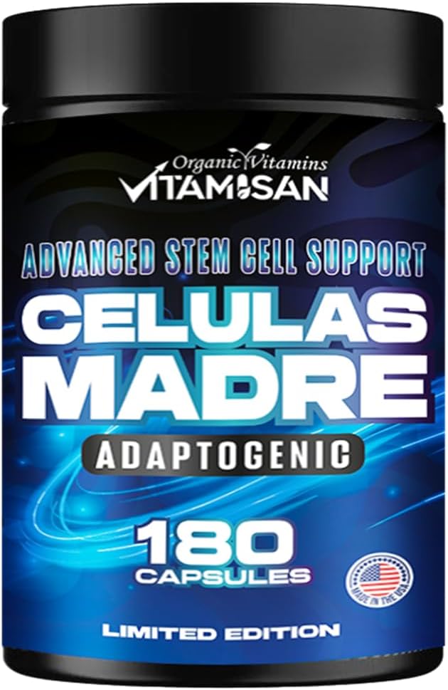 VITAMISAN Celulas Madres 180 Capsules - Stem Hücre Blue Green Algae - GMO -Gluten Free AFA -Celula Madre Supplement - Lion's Mane Beta Glucan Supports Health Aging & Supports Immune Spirulina.
