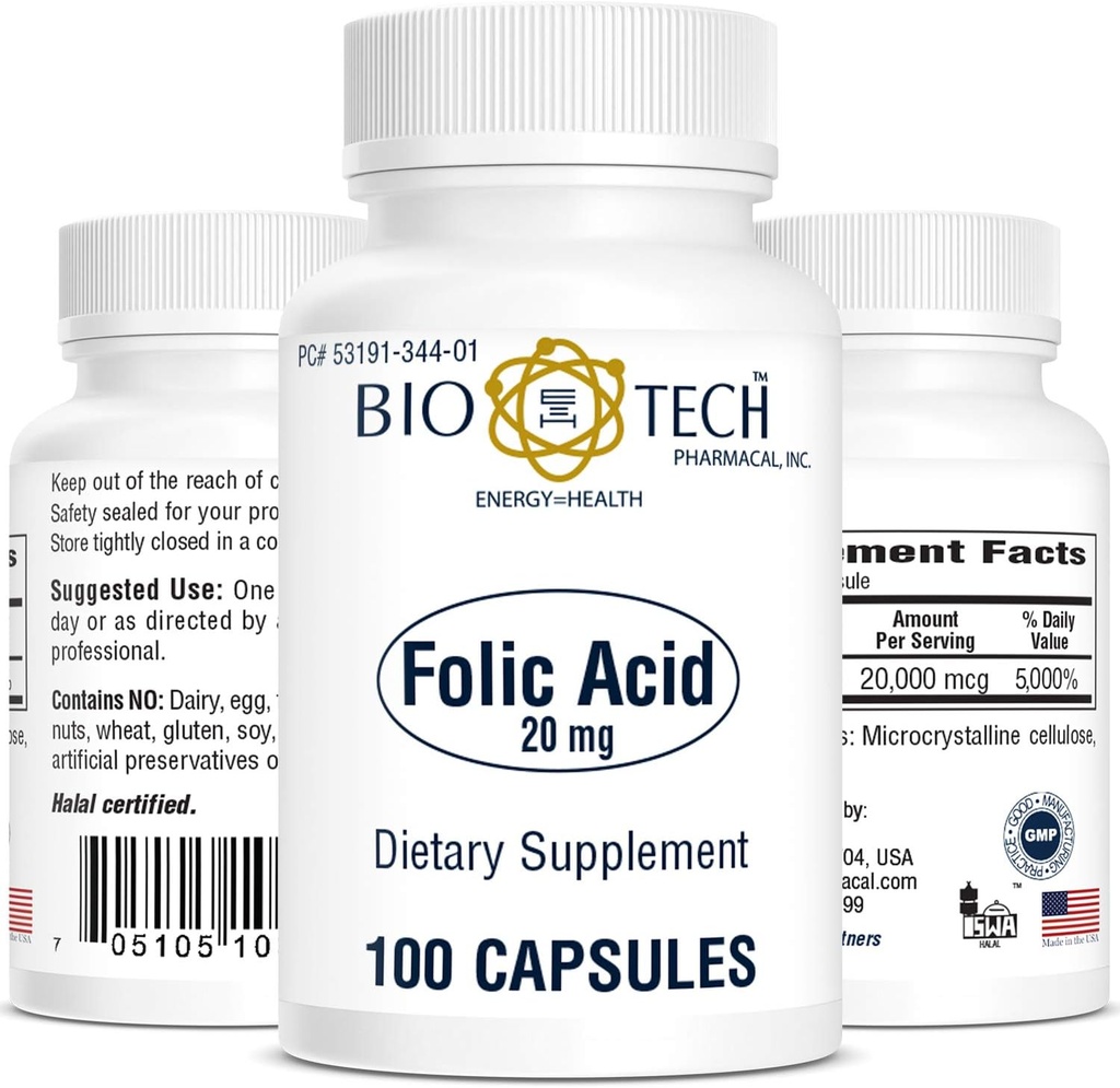 Bio-Tech Pharmacical Folic Acid (20mg, 100 Count)