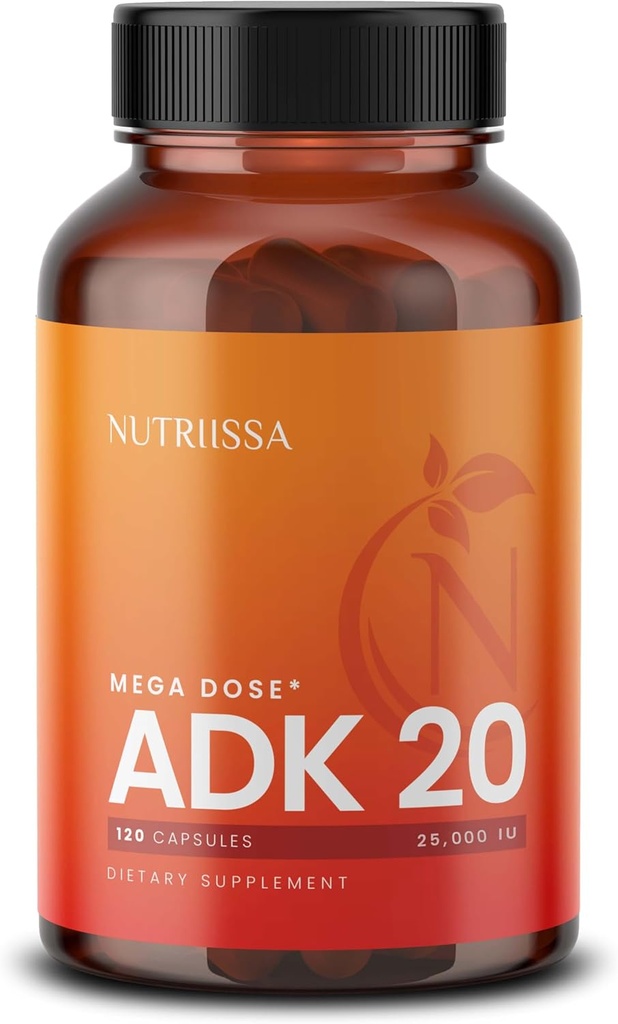 Nutriissa ADK 20 - Immune & Bone Health Support with Vitamins A, D & K (25,000 IU) - 4-Month Supply - EPEB Saflık ve Potency için sertifikalı - 120 Vegan Capsules