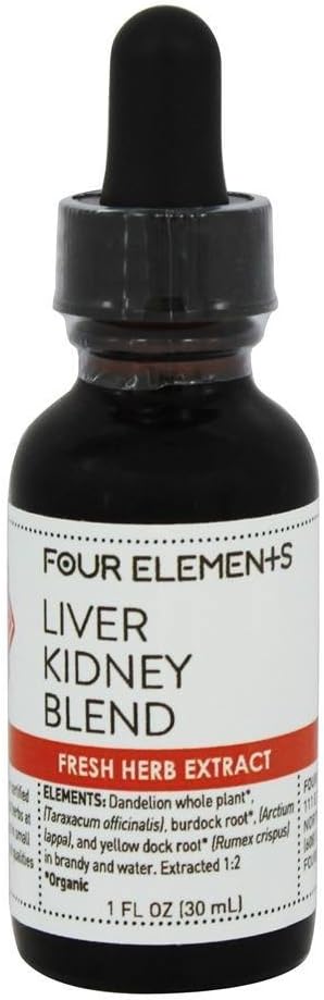 Liver Kidney Herbal Tincture Four Elements Organik Herbals 1 oz Liquid