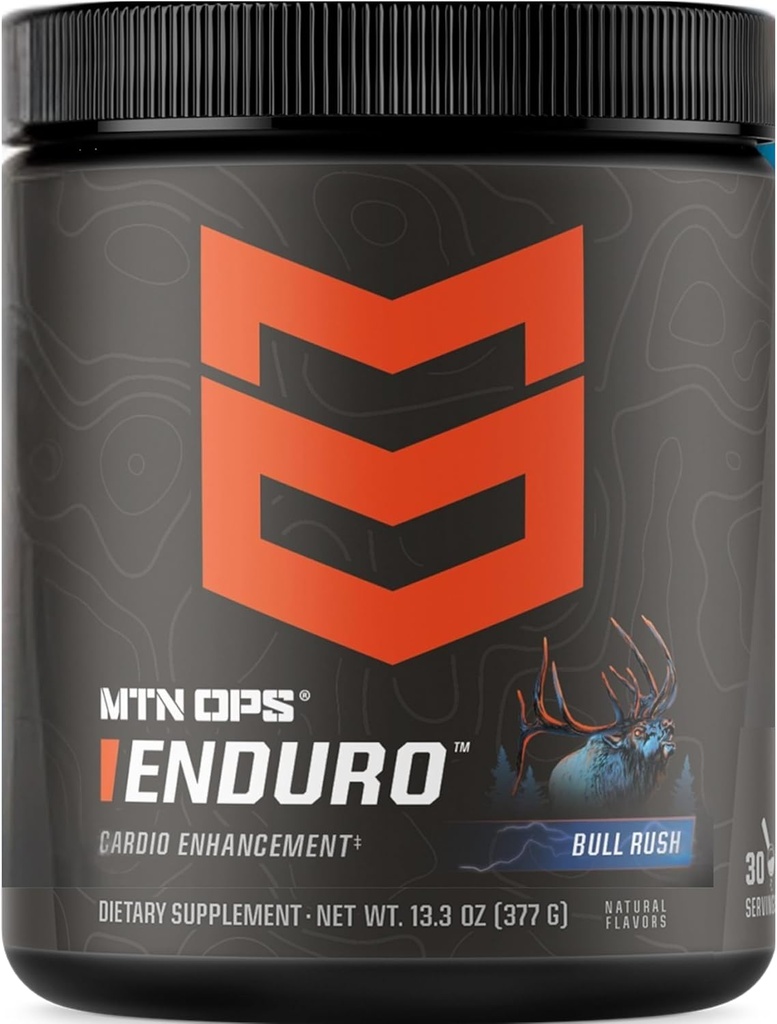 MTN OPS Enduro Nitric Oxide Supplement & Stim-Free Pre Workout - 30 Servings - with Magnesium Citrate, Beet Root Powder, Niacinamide, L Arginine & L Citrulline - Bull Rush Flavor