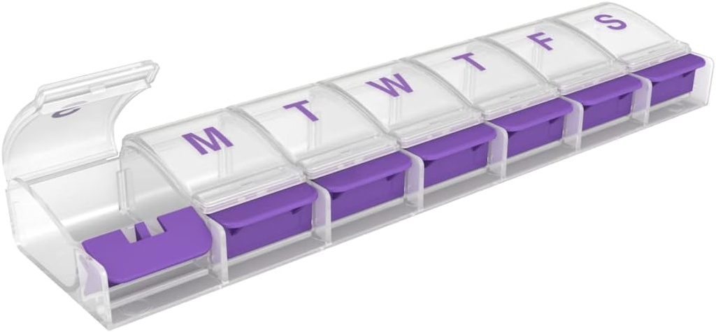 EZY DOSE Pill Organizer Weekly (7-Day), Tıp Planlayıcı, Vitamin Case/Box, 2X-Large Push-Button Karşılaştırmaları, Kullanımı Kolay, Seyahat-Friendly, Mor, Ted Free