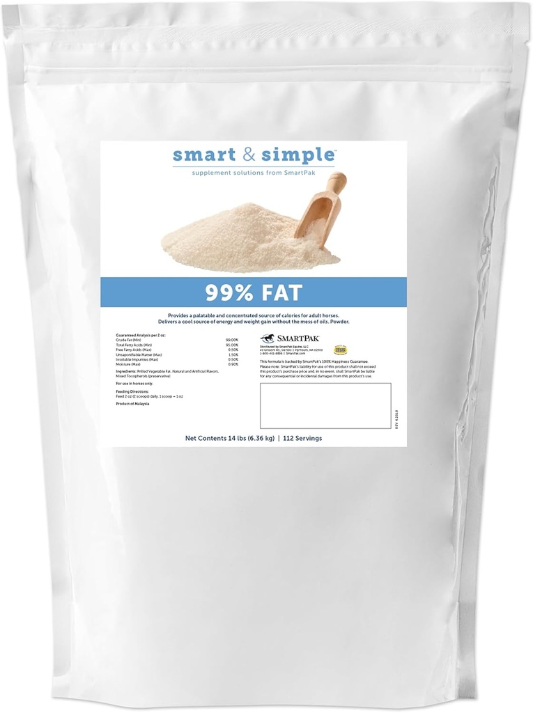 Akıllı & Basit% 99 Fat | At Kilo Kazanımları Atlarda İdeal Vücut Durumu | Kullanımı ve Tasty High Fat Supplement Toz | 112 Servisler | 14 lb Bag