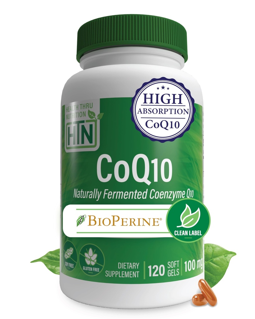 Sağlık Thru Beslenme CoQ-10 100 mg ile BioPerine 120 Softgels | Yüksek Aborpsiyon Doğal Fermented USP Grade Coenzyme Q10 Supplement | 3rd Parti Test Edildi | Kalp Sağlığı ve Enerji Desteği