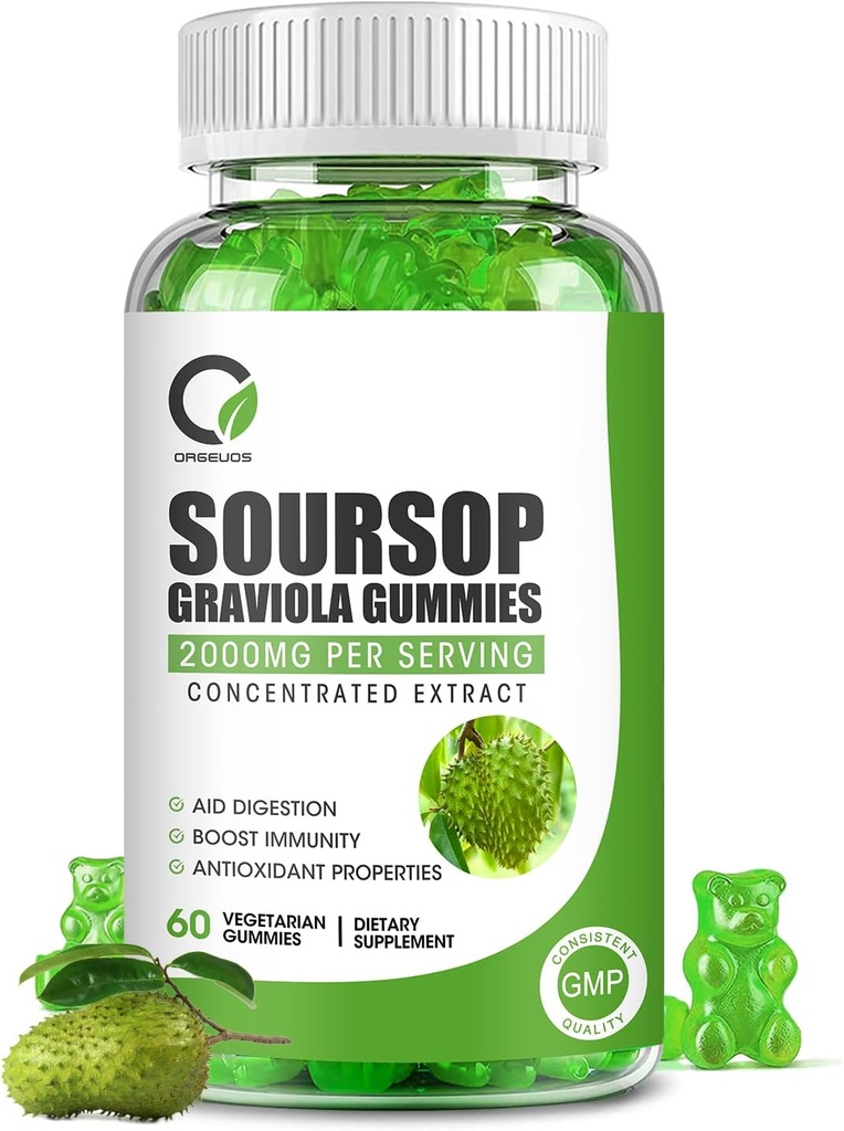 Soursop Graviola Gummies, Organik Soursop C, çinko, Digestive Aid, Immune Support and Antioxy Properties,Gluten Free, Vegan, 60 Gummies