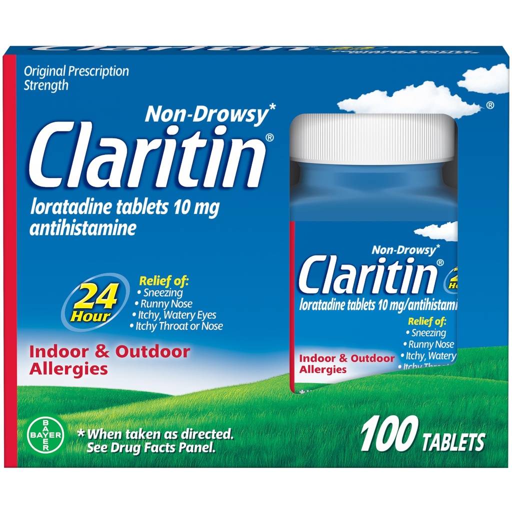 Claritin Alerji Tıpı Yetişkinler için, 24 Saat Non-Drowsy Loratadine 10 mg Pills, Antihistamine, 100 Tablet