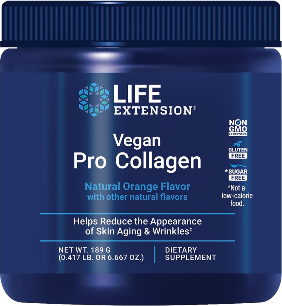 Life Extension Vegan Pro Collagen, Collagen Builder Support, Skin Health, Type I Collagen Amino acids, gotu kola, Vitamin C, Gluten-Free, Non-GMO, Vegan, 30 Servings