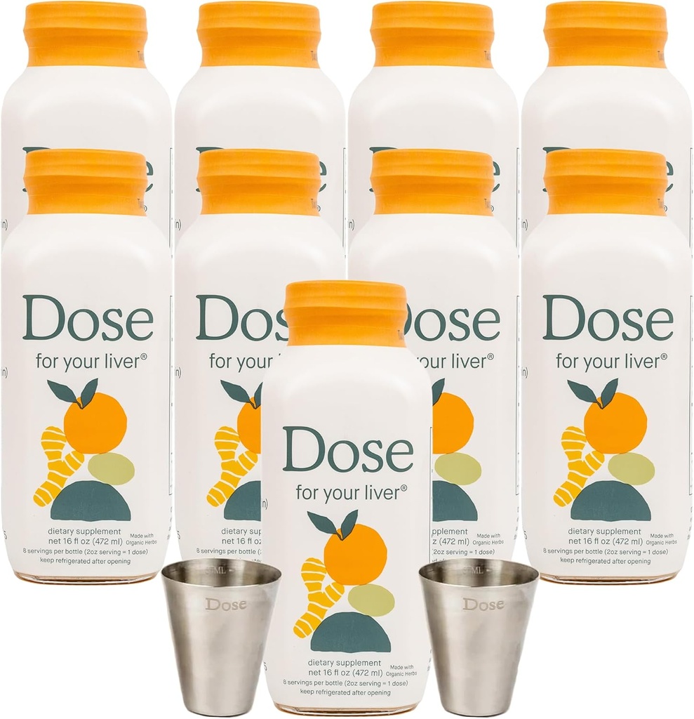 DOSE for Your Liver Support Supplement Shot| Non GMO, Vegan, Gluten Free, Kosher Pareve | 16oz (9 Şişe) & 2oz Shot (2 Gözlük)