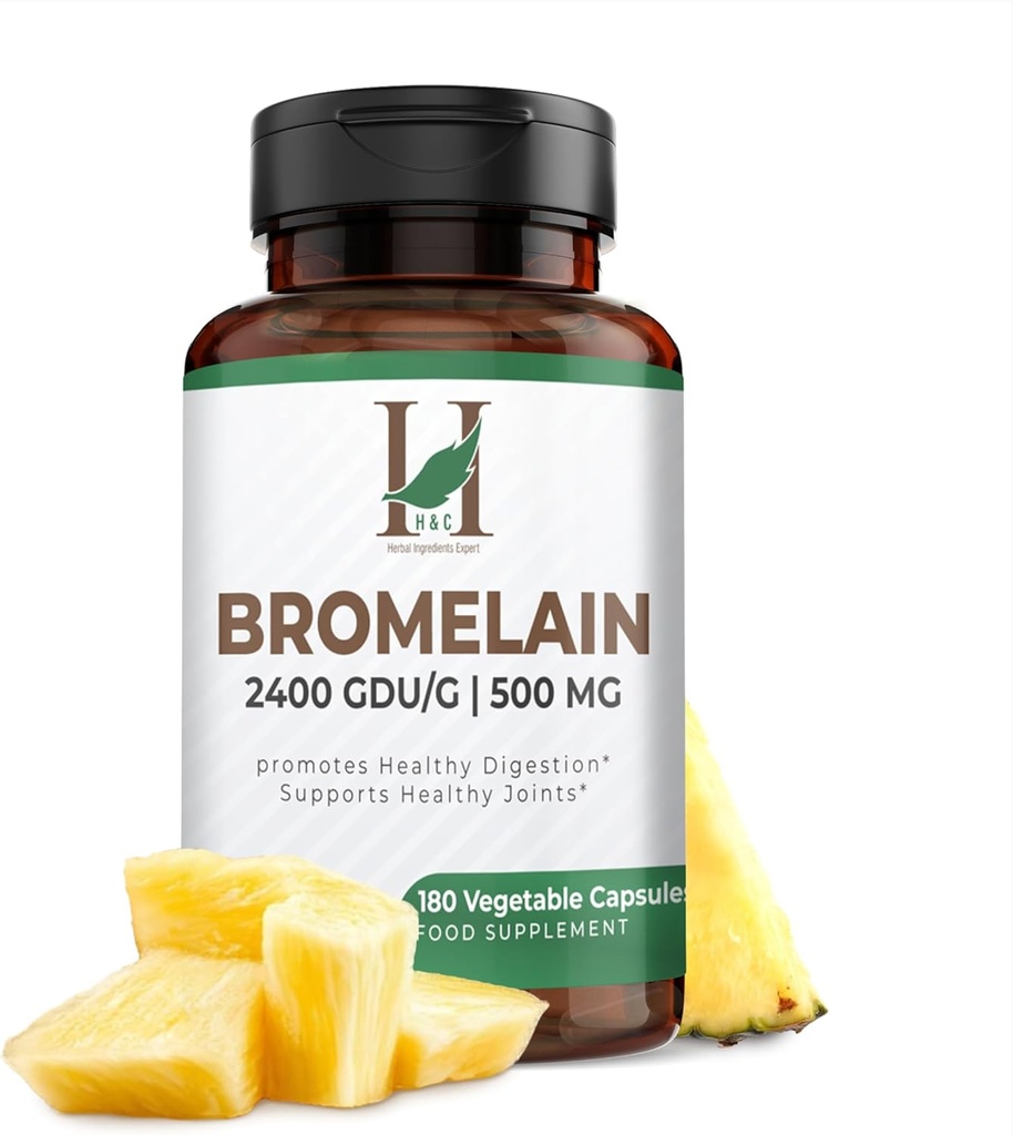 H&C HERBAL INGREDIENTS YOUERT H&C Bromelain Veg Capsules 500 mg (2400 GDU/g) - 180 Capsules from Pinele Extract