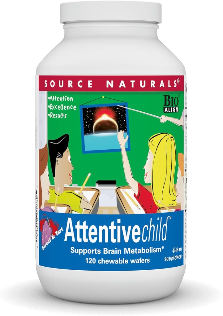 Source Naturals Attentive Child Chewable Wafers for Brain Metabolism Support - 120 Meyve Wafers