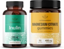 HERBAMAMA Inulin ve Magnezyum Kit - 1200 mg Inulin Fiber Capsules & 400 mg Magnezyum Citrate Gummies - Vegan, Non-GMO, Gelatinl-Free - 2 Pack