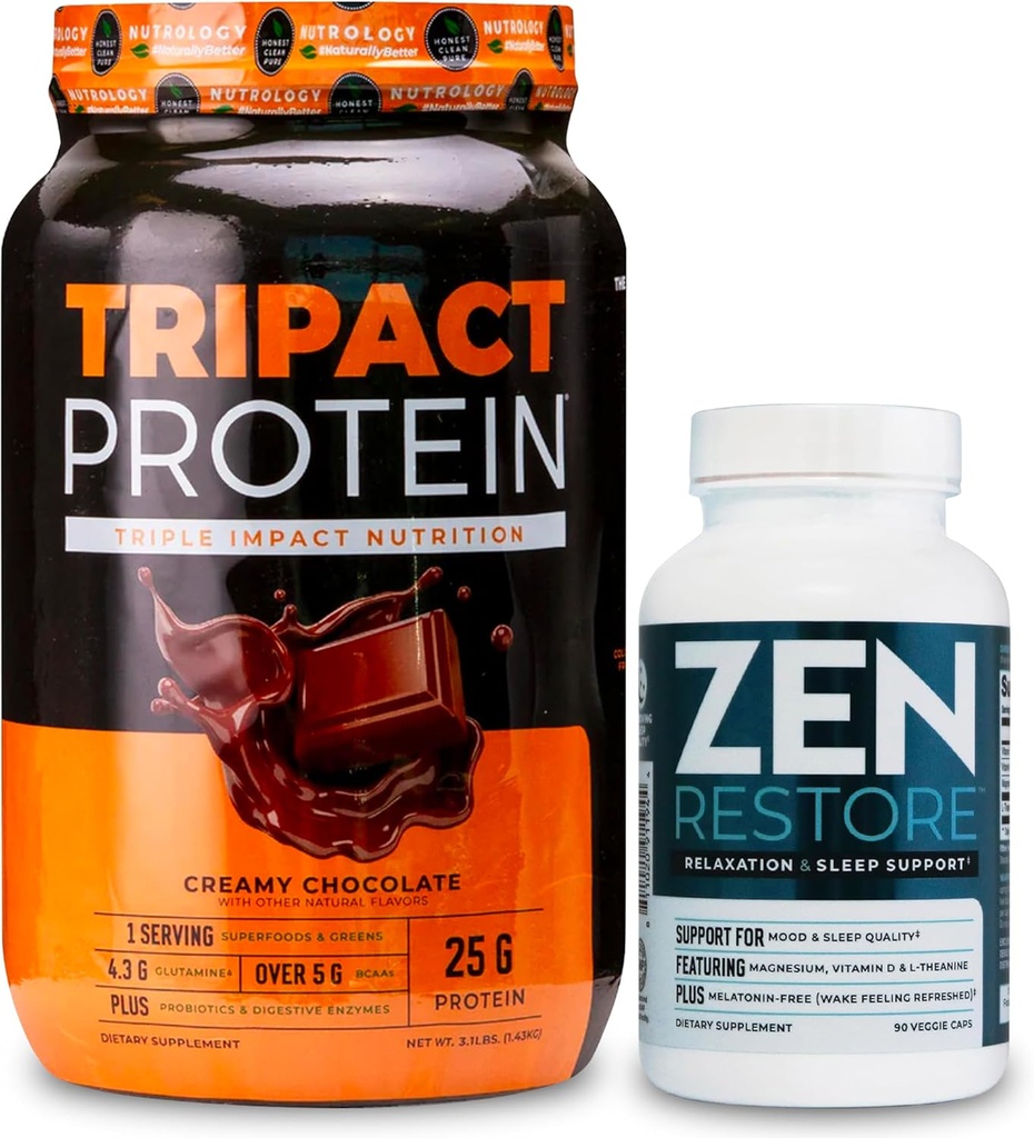 Nutrology TRIPACT protein Toz, 7-in-1 Mealchange Shake, Creamy Chocolate (40 Hizmet) Zen Natural Magnezyum Supplement (30 hizmet)