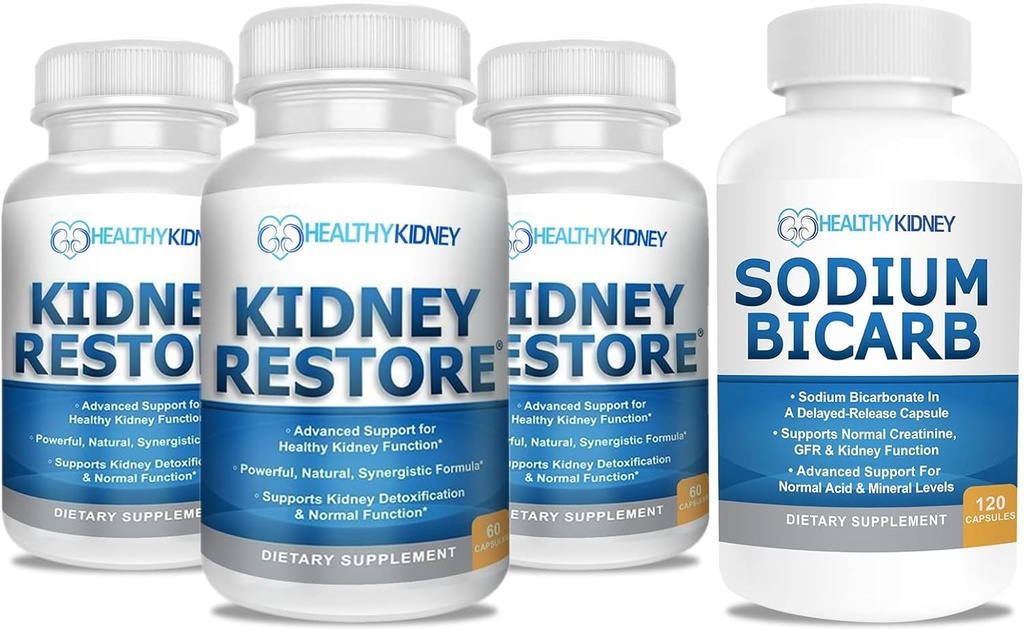 3 Pack Natural Kidney Function ve Detox, 60 Capsules + sodyum Bikarbonat 650 mg Capsules Normal Böbrek Fonksiyonlu ve Kidney Health Supplement For Supporting Normal Kidney Function & Kidney Health Supplement