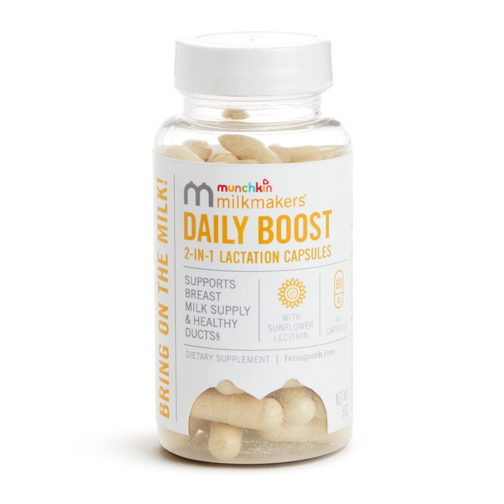 Munchkin® Milkmakers Günlük Boost 2-in-1 Lactation Supplements for Emziring, Hemşirelik & Pumping Moms - Fenugreek Free, 60 Capsules