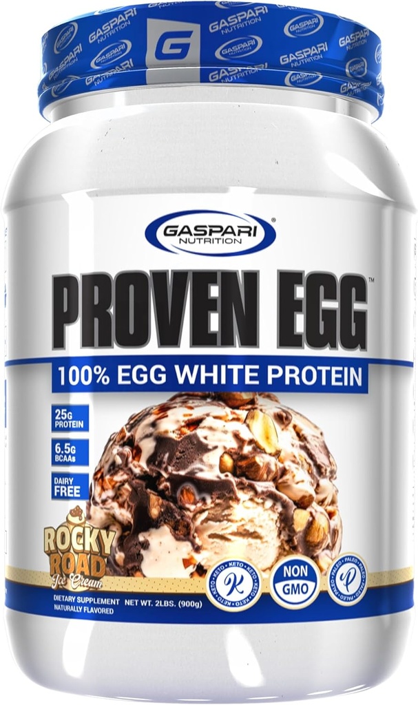 Gazpari Beslenme Proven Yumurta,% 100 Egg White protein, 25g protein, Keto Friendly, Dairy and Lactose Free, Soy Free (2 lbs, Rocky Road)