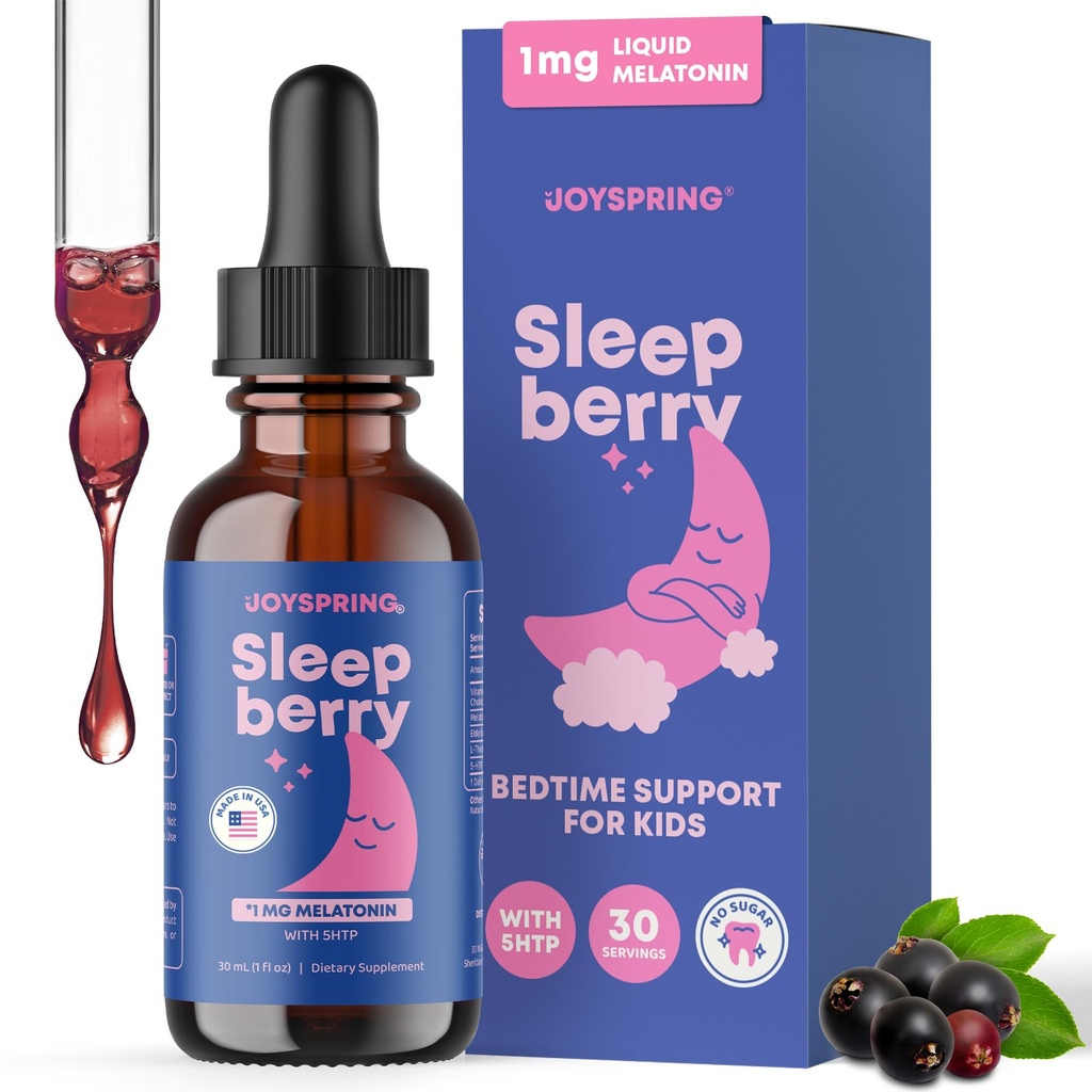 Çocuklar için Melatonin 1MG | 5HTP & L-Theanine – Sugar-Free Liquid Melatonin for Kids & Young – Child-Friendly Sleep Supplement (1 fl oz)