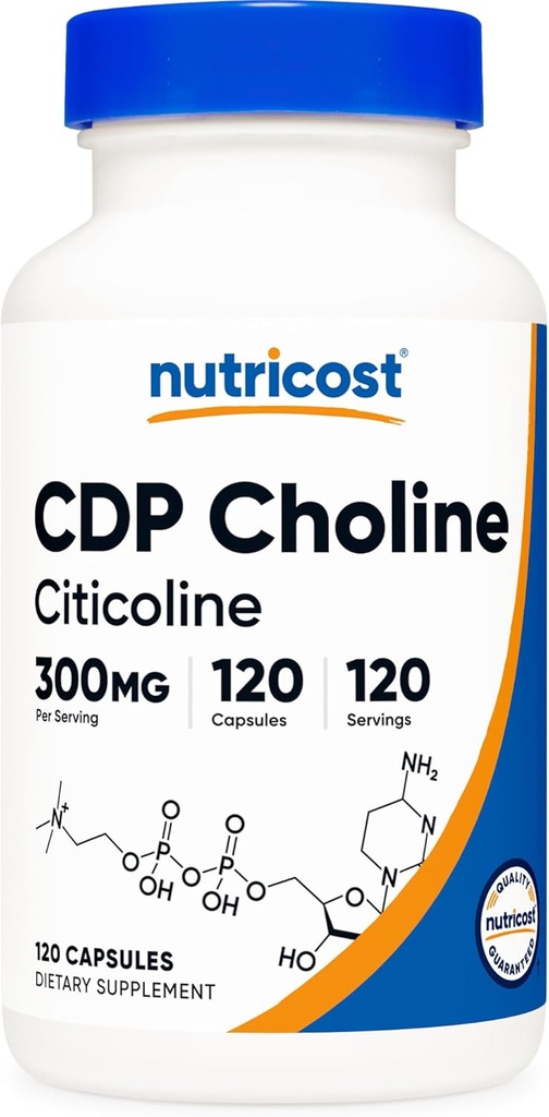 Nutricost CDP Choline (Citicoline) 300mg, 120 κάψουλες χορτοφαγικής - Μη-ΓΤΟ, χορτοφάγοι φιλικό, χωρίς γλουτένη