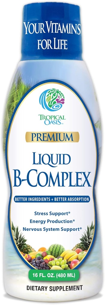 Premium Liquid B Kompleks Vitamin- Fast Absorbing Liquid B-Complex Supplement w / all 8 B-vitamins, PLUS energating bitkisel blend w/JP, Ginkgo ve Eleuthero Root - Vegan, NON-GMO - 16oz, 32 Serv