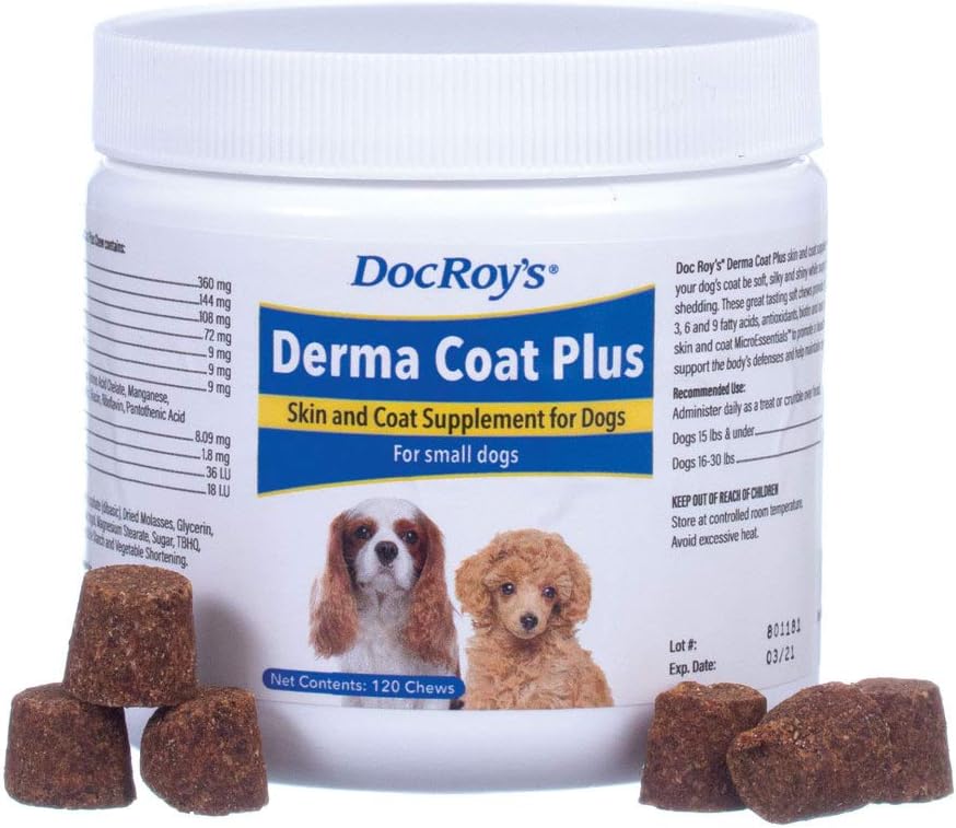 Revival Animal Health Doc Roy's Derma Coat Plus Skin & Coat Supplement Supplement for Small Dogs- 120 ct Chews