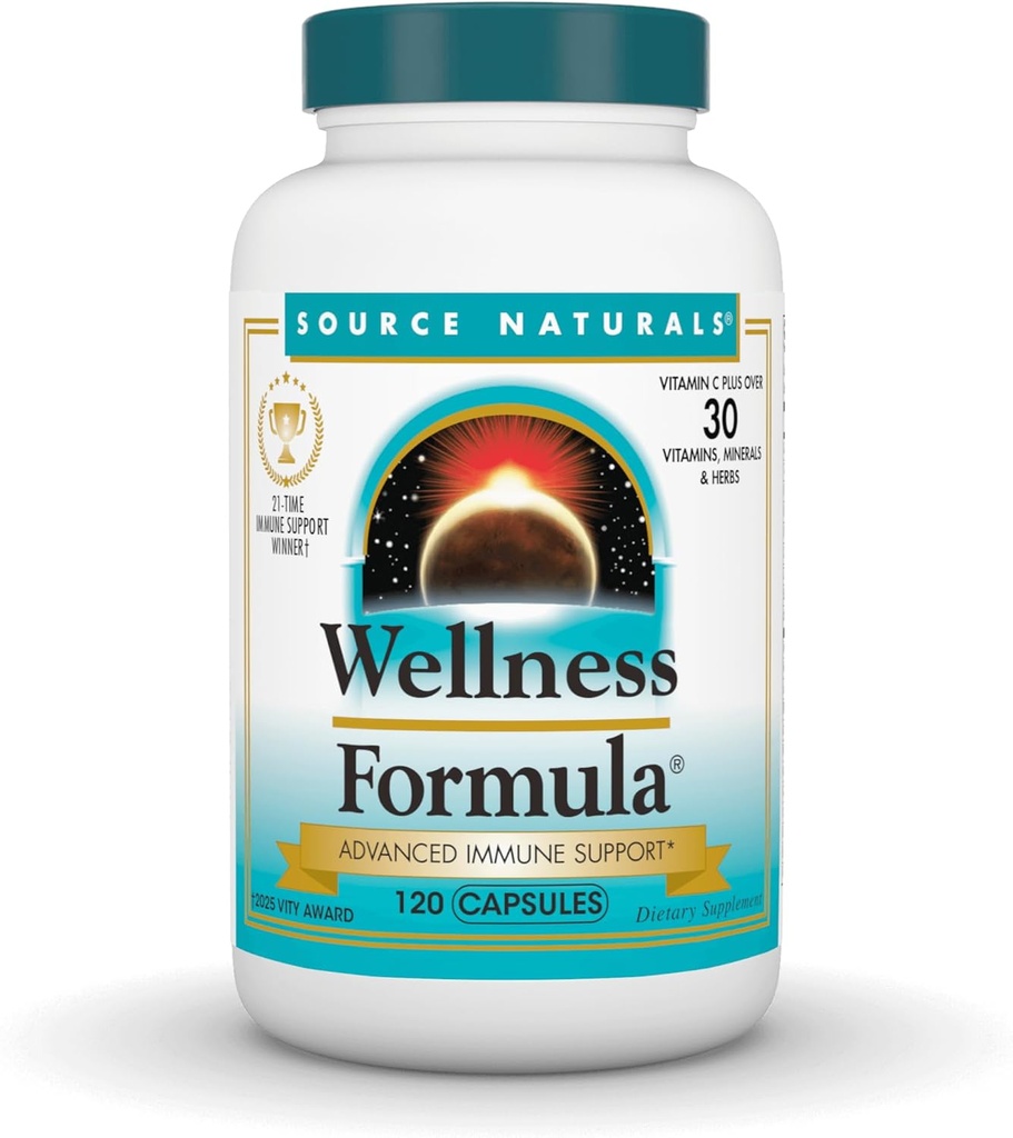 Source Naturals Wellness Formula, Advanced Immune Support*, Bio-Aligned Vitamins & Herbal Defense - Immune System Support Supplement & Inmuty Booster - 120 Κάψουλες