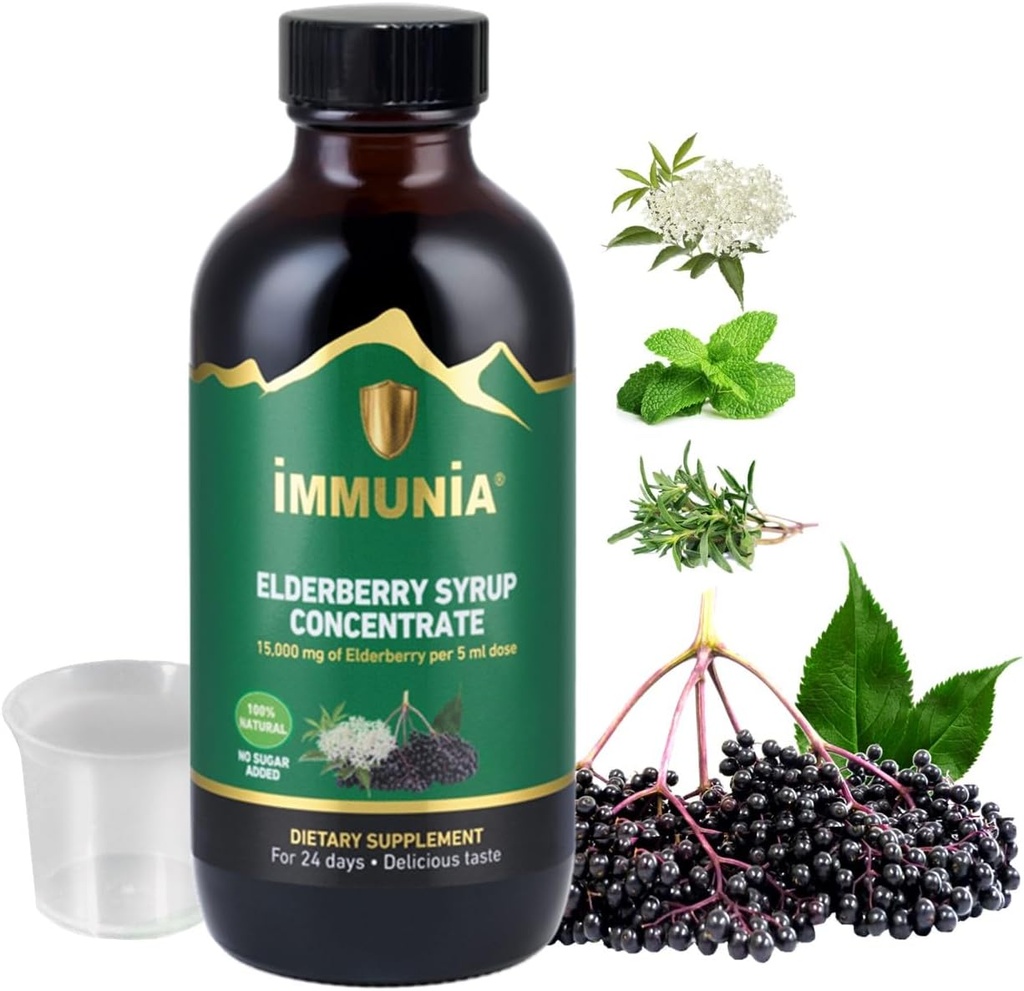 Το Syrup Elderberry βοηθά στην ενίσχυση του ανοσοποιητικού συστήματος. Elderberry Συμπύκνωμα με Elderflower, Θυμάρι και μέντας. Δεν προστέθηκε ζάχαρη. Νόστιμη γεύση. 24 ημέρες / Bottle. (1-πακέτο)