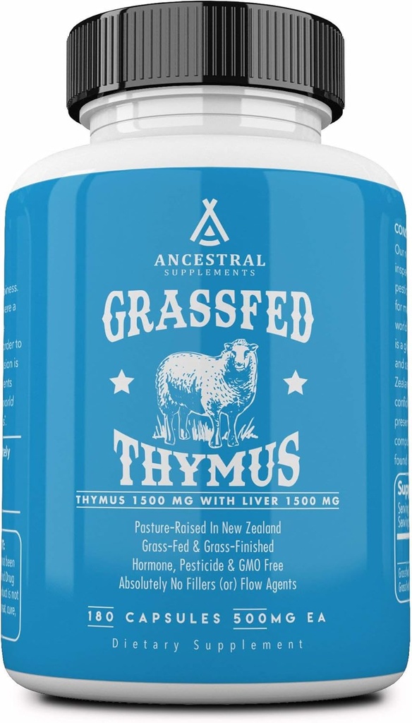Προγονικά συμπληρώματα Grass Fed Ovine (Sheep) Thymus Glandular Extract, 3000mg, ισταμίνη, ενέργεια, αλλεργία και ανοσοποιητικό συμπλήρωμα υποστήριξης με χόρτο Fed Beef συκώτι, μη ΓΤΟ, 180 κάψουλες