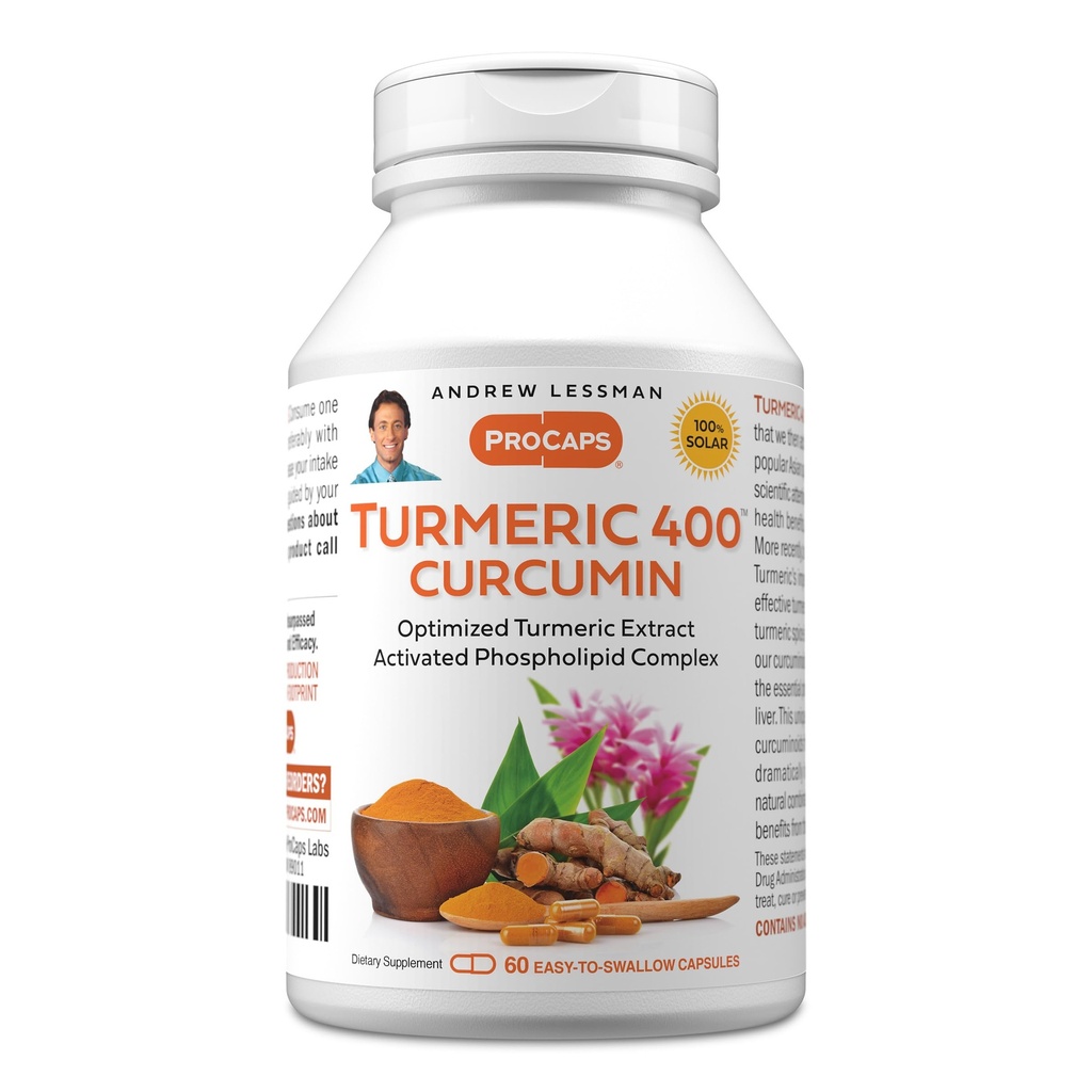 ANDREW LESSMAN Turmeric 400mg - 60 Κάψουλες - 95% Κουρκουμινοειδή ως Φωσφολιπιδικό Σύμπλεγμα για Βέλτιστα Οφέλη και Απορρόφηση, Υψηλής Ικανότητας Standardized Extract, Μικρό Εύκολο στην Κατάποση Κάψουλες