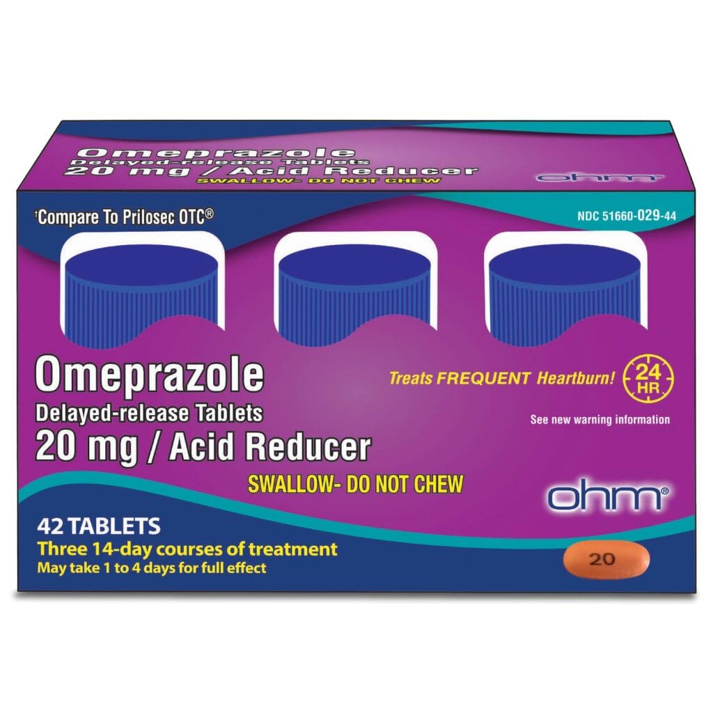 Ohm Omeprazole 20mg, 42 Gecikmiş-Release Tabletleri, Frequent Heartburn için asit dağılımı, 24 Saat Yardım Kalpburnu Tıp, Relieve Stomach & Chest Discomfort (6 Haftalar Supply, 42, Count)