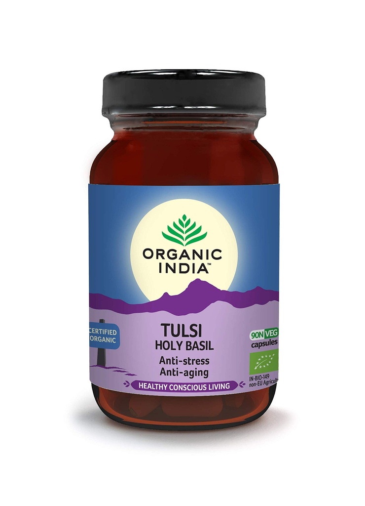 ORGANIC INDIA Tulsi Holy Basil Κάψουλες - εκχύλισμα Αγίου Βασιλείου - συμπλήρωμα φύλλων Αγίου Βασιλείου, συμπλήρωμα βοτάνων, υποστήριξη ανοσοποιητικού, ανακούφιση από το στρες, Vegan, χωρίς γλουτένη, Kosher, οργανικά, μη ΓΤΟ - 90 κάψουλες