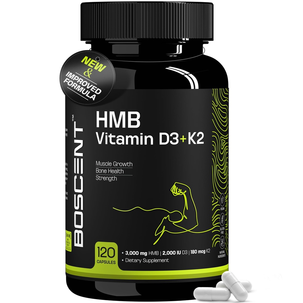 HMB ve Vitamin D3 Tamam 1.000 MG (180 Capsules) - D3 & Food - Kas Büyüme, Güçlü ve tedavi - B-Hydroxy B-Methylbutyrate Butyrate - Erkekler için Kas Builder