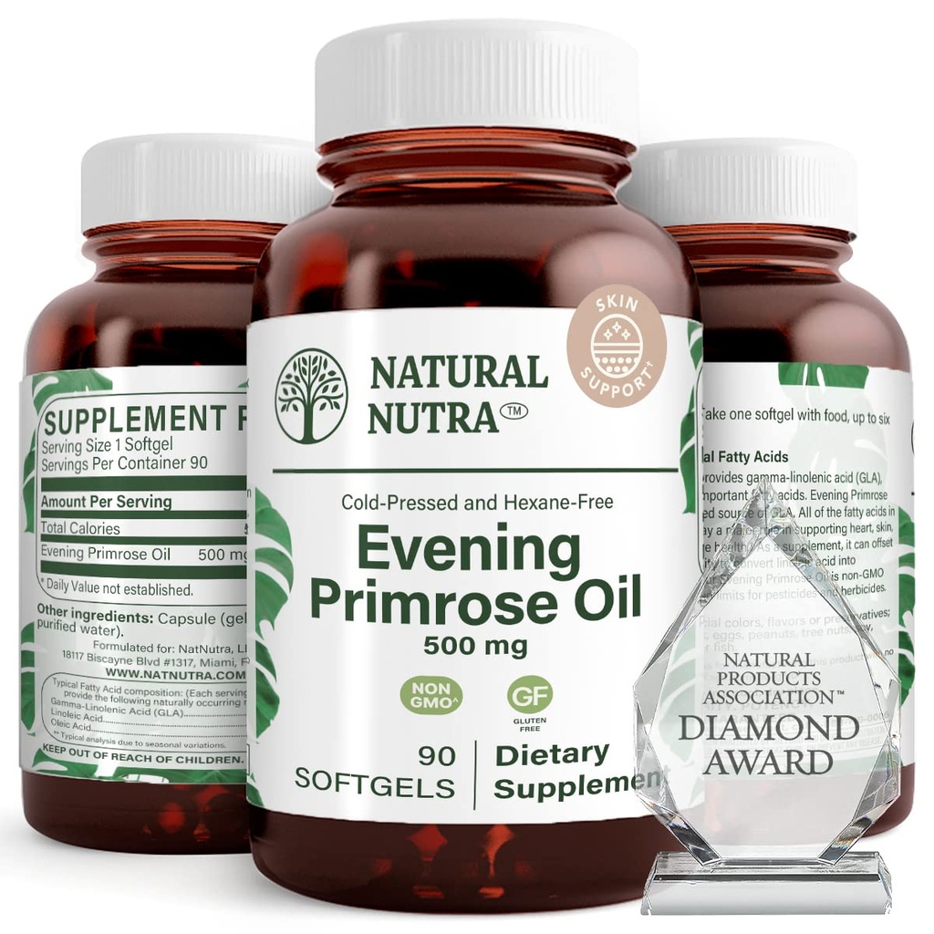 Doğal Nutra Evening Primrose Oil Supplement from Fatty Acid, Nerve Health, Helps Reduce Skin Blemishes, Balance Body Secretions, Discover Heart Health, Skin Clarity, 500 mg, 90 Softgels