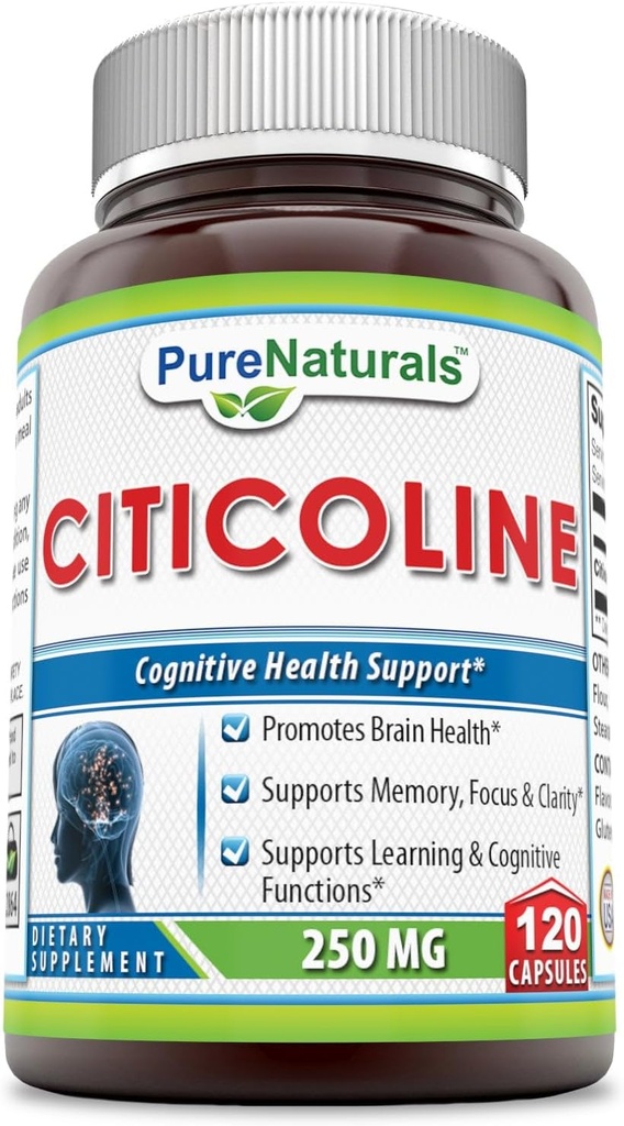 Pure Naturals - Citicoline Diyetsel Supplement - 250 Milligram - 120 Capsules - Destekler Beyin Sağlığı - Daha İyi Bellek ve Odaklı Terapiler