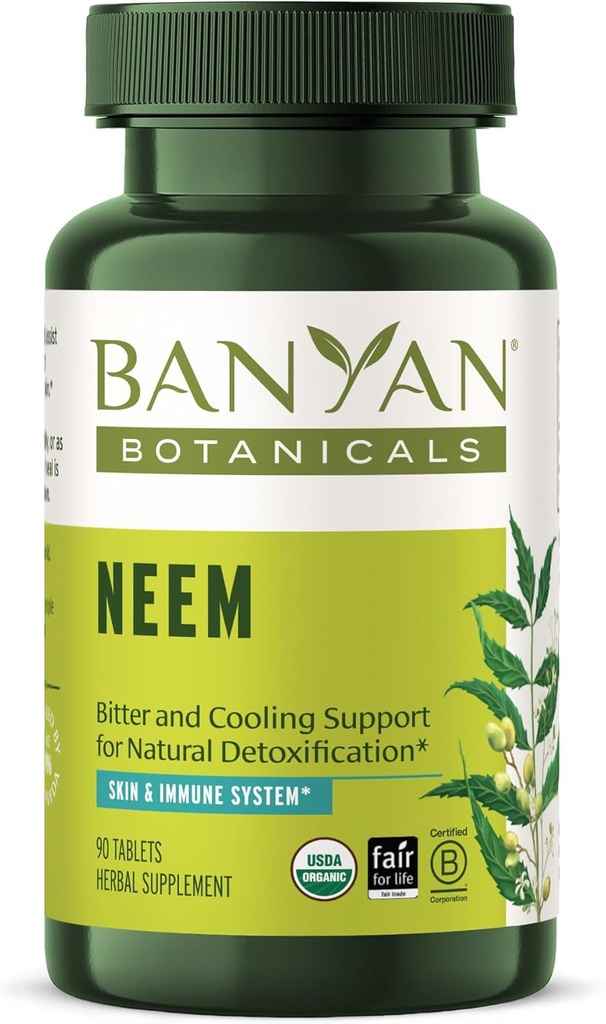 Banyan Botaniks Neem Tabletleri – Organik Neem Leaf (Azadirachta Indica) – Doğal Detoxification, sağlıklı Skin ve Immune Health* – 90 Tabletler – Non-GMO Sustainable Sourced Vegan