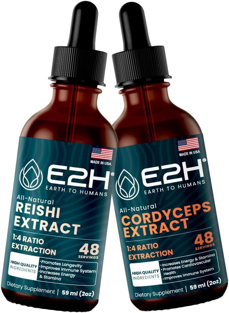 E2H: Reishi & Cordyceps Extracts - Energy, Longevity, Energy, Stamina & Immune Support - Non-GMO, Vegan - 2 Fl Oz Her (4 Fl Oz Total) - Grafik