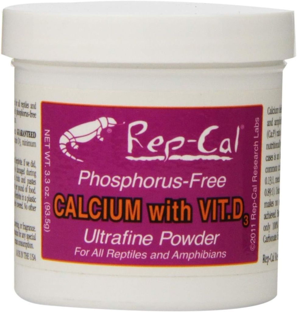 Rep-Cal Phosphorus Free Calcium με βιταμίνη D3 - Ultrafine Powder 3.3 oz - Συσκευασία των 2
