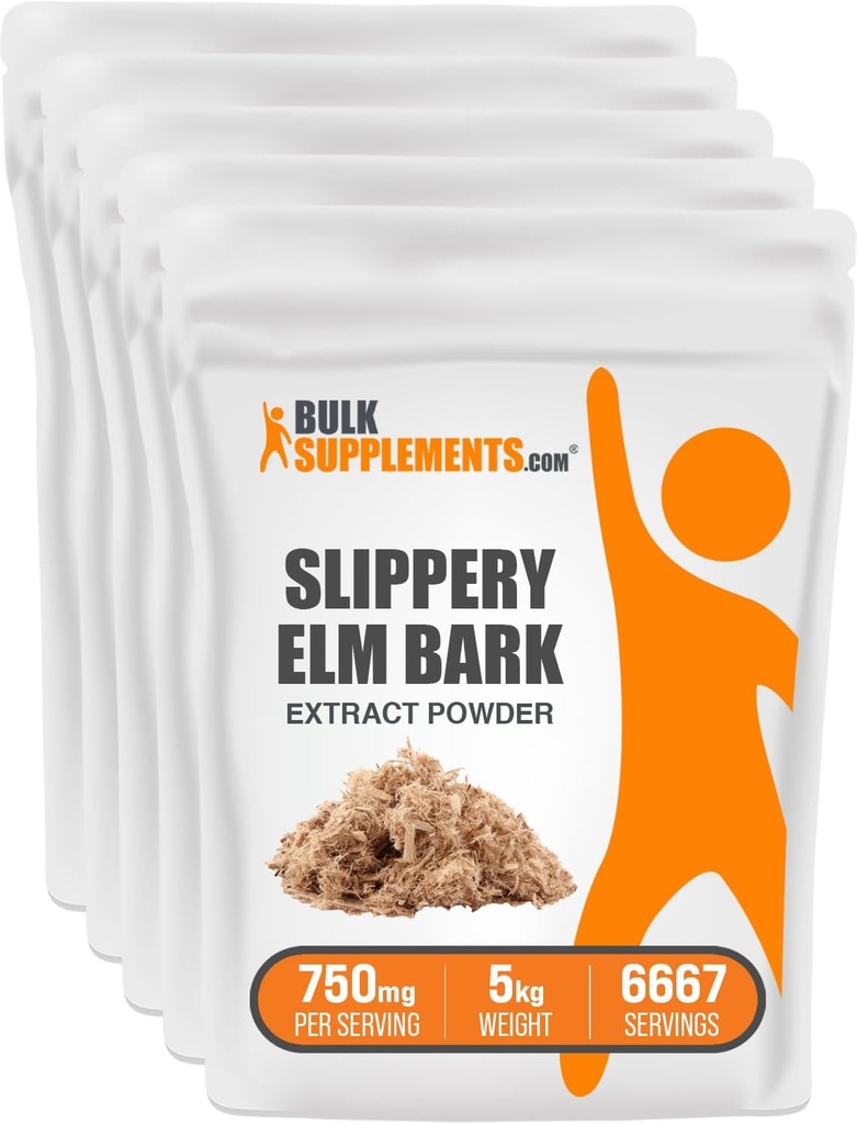 BulkSupplements.com Slippery Elm Bark Extract Powder - Slippery Elm Powder, που προέρχεται από το Ulmus Rubra Bark - Χωρίς γλουτένη, 750mg ανά Σερβίρισμα, 1kg (2,2 lbs) (Συσκευασία των 5)
