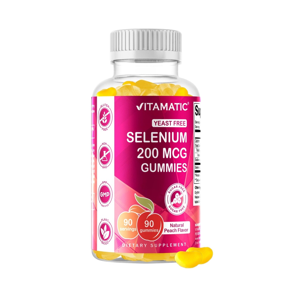 Vitamatic Yeast Free Selenium Gummies 200mcg as Selenomethionine Supplement Essential Trace Mineral with Abxia 90 Pectin Based Gummies