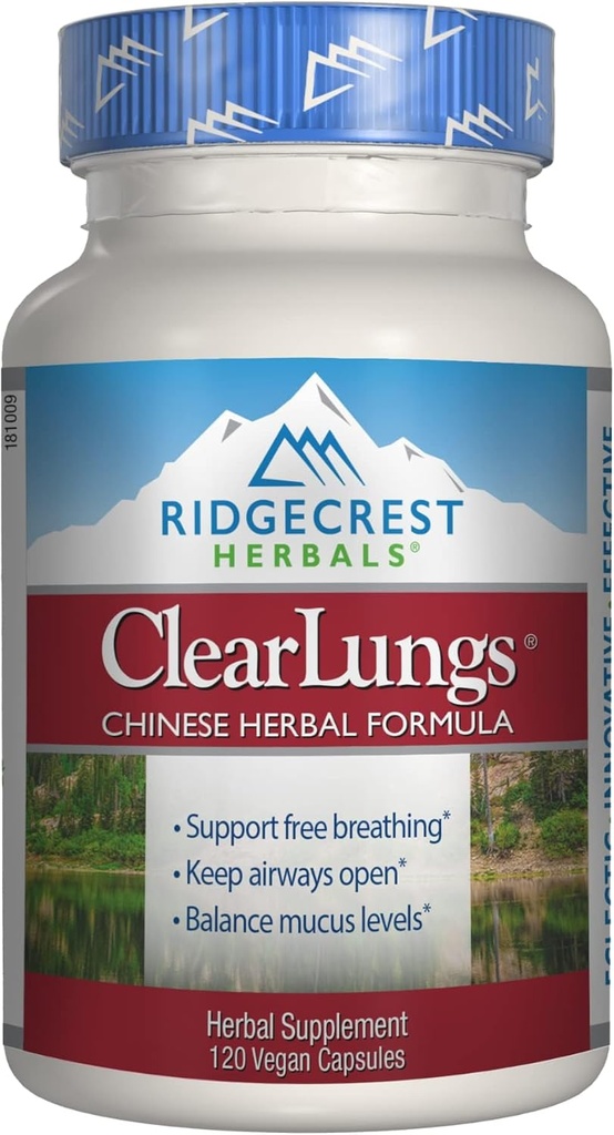 Ridgecrest Herbals ClearLungs Classic, Natural Lung και Nasal Daily Health Supplement για Bronchial, αναπνευστικό, ανοσοποιητικό, Sinus, και Mucus Wellness Support, Herbal Formula (120 Caps, 60 Serv)
