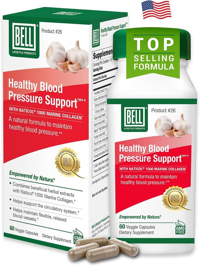 Bell Healthy Blood Pressure SupportTM Μοναδική ανάμειξη - Φυσικό μείγμα του εκχύλισμα πράσινου Coffee Bean, σκόρδο & σέλινο Συμπληρώματα εκχύλισμα- 60 κάψουλες, Vegan, μη ΓΤΟ