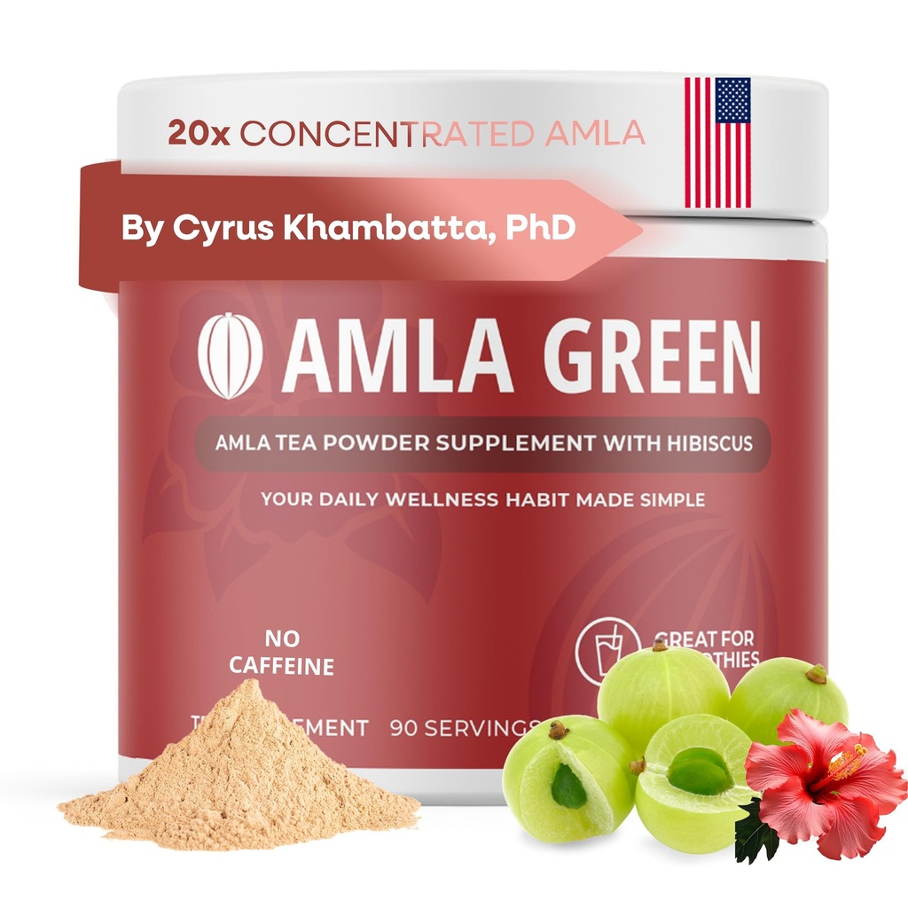 Amla Toz & Green Tea Superfood Supplement with Hibiscus, 20x Ultra Tempd Amla, Antioksi Support, Made with Oolong Tea and Indian Gooseberries, Organic, Vegan, Hibiscus, 90 hizmet
