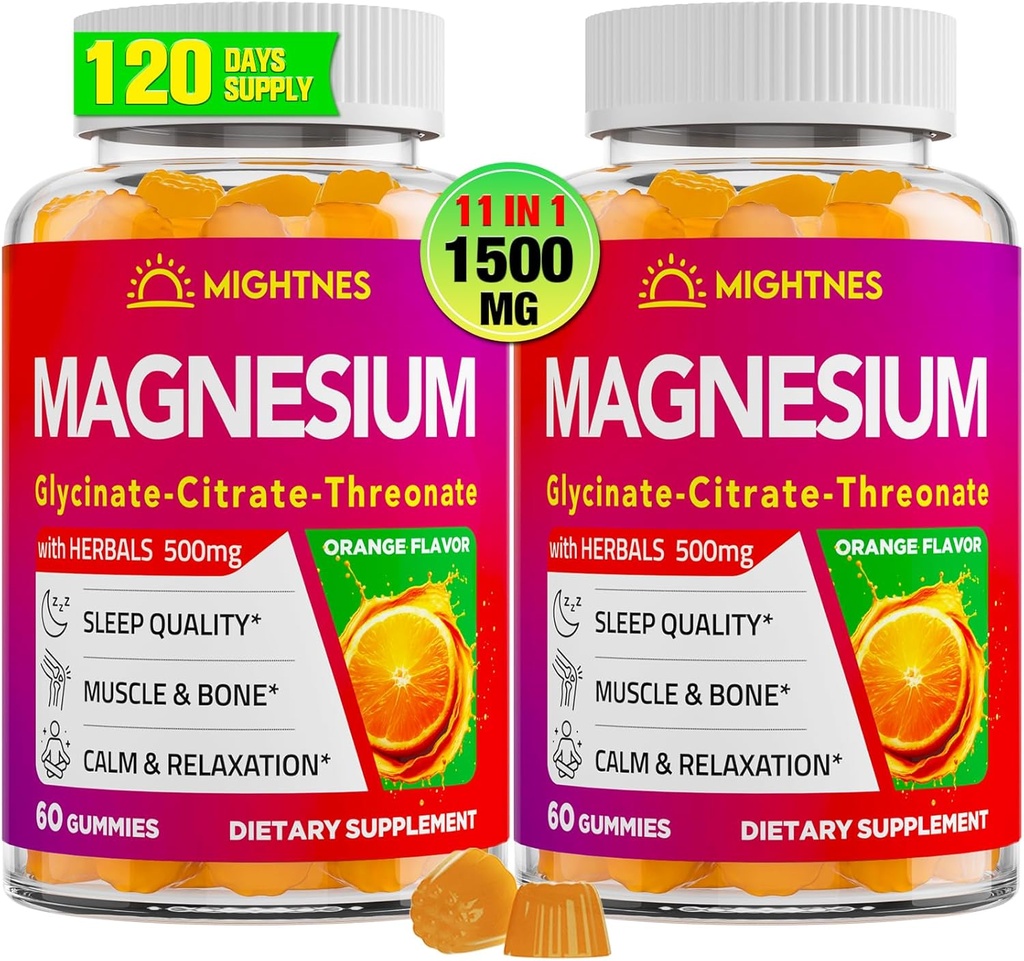 Magnesium Gummies for Adults with Glycinate, Citrate & l-threonate, Ashwagandha, High Absorption Triple Magnesium Complex for Rest, Relaxation, Muscles, Bone - 120 Gummies