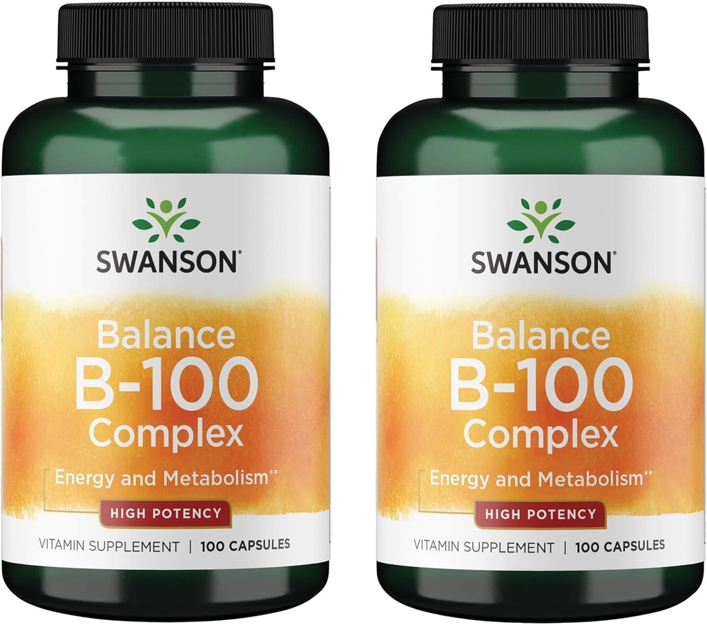Swanson Vitamin B-100 - Enerji ve Metabolism Desteği Tamamlamak - Yüksek Potency Formula Kalp Sağlığı, Beyin Sağlığı ve Nervous Fonksiyonl - (100 Capsules) (2 Pack)