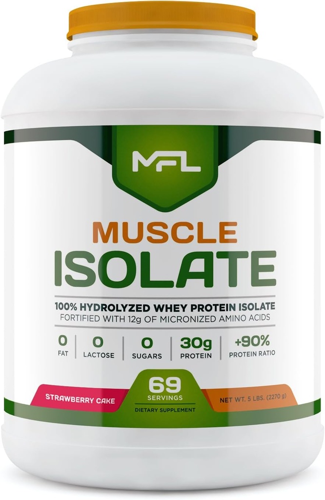 MFL% 100 Isolate protein l 30g of protein l 12g Amino Asits l Keto Friendly l Low Carbs l 5 lbs. (Strawberry Cream)