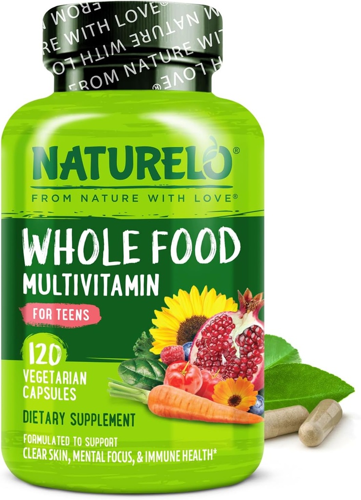 NATURELO Multivitamins for Teenage Girls/Boys, 120 Capsules, Whole Food Multivitamin with Minerals, Non-GMO, Vegetarian
